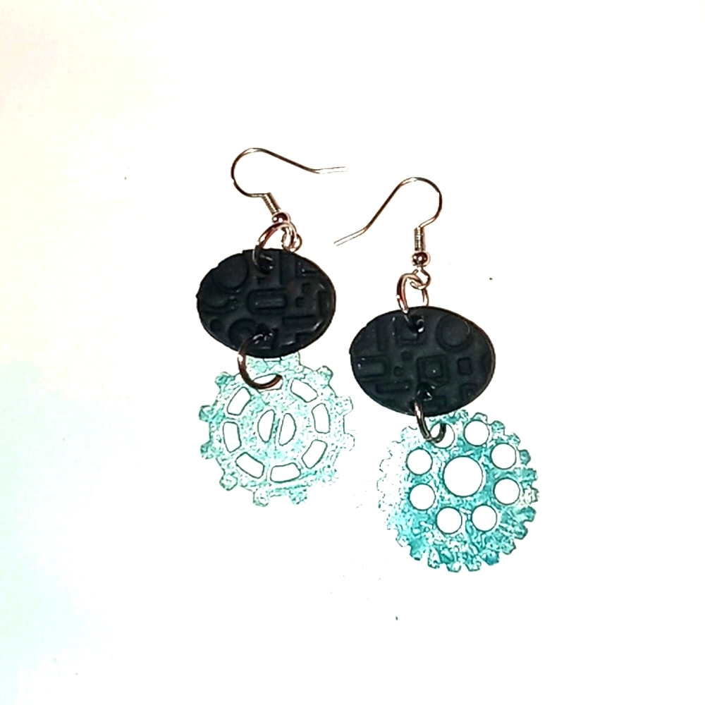 Clay earrings-Industrial Gears-Single